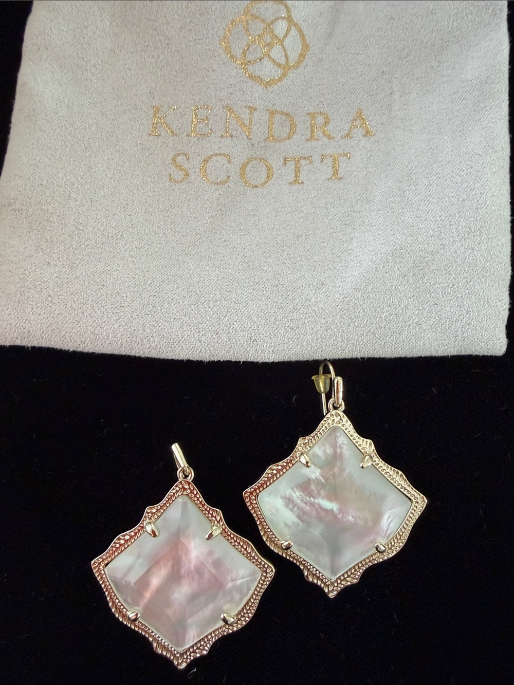 Kendra Scott Iridescent Mother-of-Pearl Drop Earrings with yellow Gold Trim